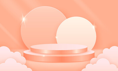 Beauty 3D Podium. Blank scene background with paper cut style. Blank podium, suitable for product presentation, mock up, show product, stage pedestal or platform. 3D Vector
