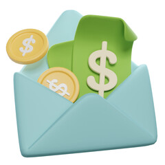 3d icon money envelope salary dollar cash