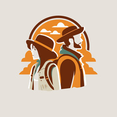 Traveling couple logo going to go on vacation concept illustration