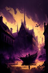 Fototapeta na wymiar Devil's Castle, Abstract Gothic City Illustration