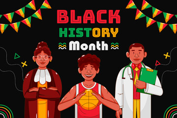 Black history month, illustration of man and woman with their jobs