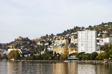 Fototapeta premium Montreux town view on Geneva Lake, Switzerland