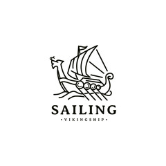 sailing viking ship logo design inspiration with line art style © Vexper
