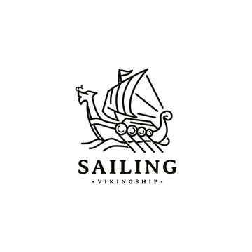 sailing viking ship logo design inspiration with line art style