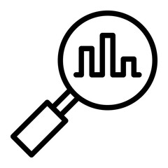 Isolated business research in outline icon on white background. Research, analytics, graph, searching, magnifying glass