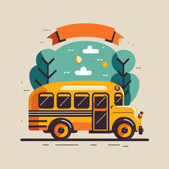 yellow school bus flat color vector icon logo illustration