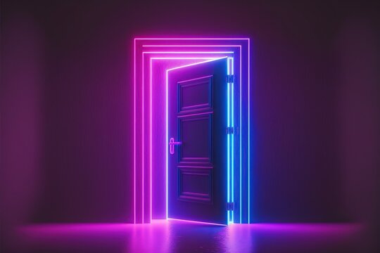 Neon open door to universe. generative ai