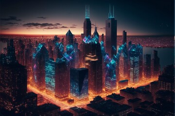 Fototapeta premium city skyline with all buildings made of neon lights