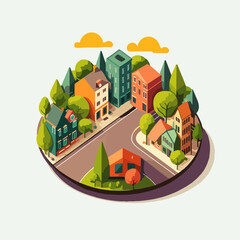 smart city buildings icon logo flat vector style, cityscape illustration