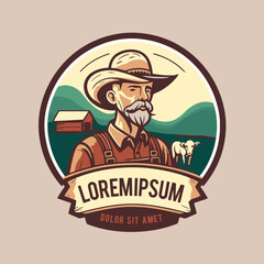 Farmer man logo mascot, agriculture farm icon