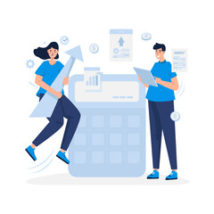 Calculating profit growth marketing team flat design