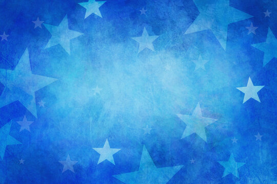 Stars on distressed old vintage blue background wall, patriotic background with white stars and faded grunge texture, July 4th background, Veterans day or Presidents day designs
