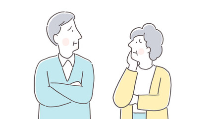 困った顔のおじいちゃんとおばあちゃん