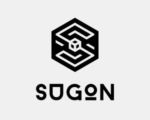 Fototapeta premium Letter S Hexagon Cube Block Box Frame Border Emblem Label Badge Geometric Modern Vector Logo Design