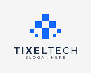 Letter T Pixel Digital Technology Halftone Data Matrix Futuristic Modern Abstract Vector Logo Design