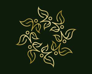 Leaf Wellness Leaves Relax Abstract Decorative Ornamental Gold Luxury Linear Line Vector Logo Design