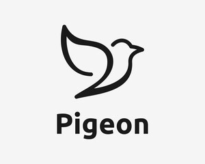 Pigeon Dove Bird Animal Wing Fly Freedom Peace Domestic Line Black Silhouette Vector Logo Design