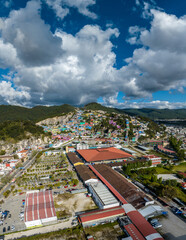 Aerial view of colorful mountain village of San Cristobal in Mexico. Panorama.