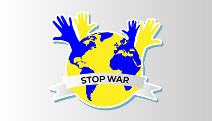 Vector stop war in ukraine text with watercolor flag theme vector design
