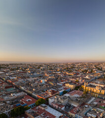 Beautiful aerial view of the city of Puebla in Mexico. Amazing sunset.