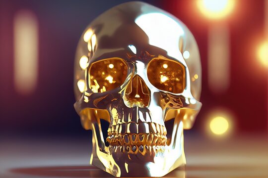 Human skull made out of sterling silver with 3D shading and a photorealistic look to represent death. Made by generative AI
