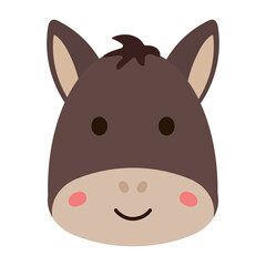 Cute Donkey Face Farm Animal Character in Animated Cartoon Vector Illustration