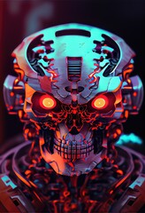 Robot Skull - A humanoid robotic skull made of metal and electricity. Artificial intelligence representation created by generative AI