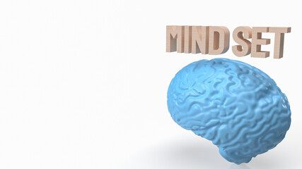 blue brain and mindset wood text 3d rendering