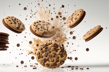 chocolate chips cookies falling 