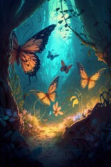 Fototapeta na wymiar Enchanted butterfly forest
