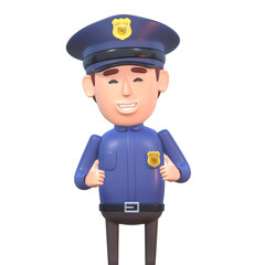 3d render of cheerful cartoon policeman showing thumbs up gesture