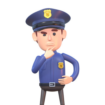 3d render of cartoon policeman thinking, making decision