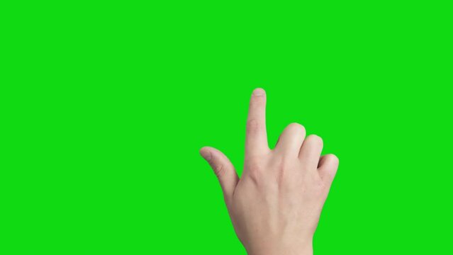 Touch Screen Finger Gestures Male White Hand isolated and Prekeyed with solid Green background for one click keying