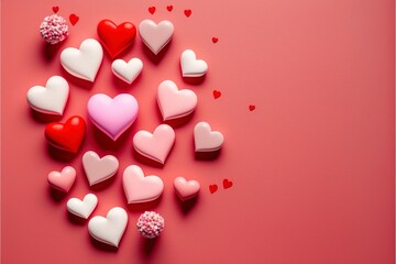 Valentine's day background with red and pink hearts on pink background