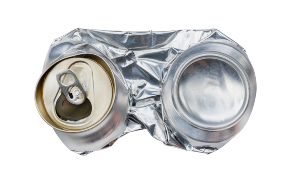 Flat compressed shiny aluminum can