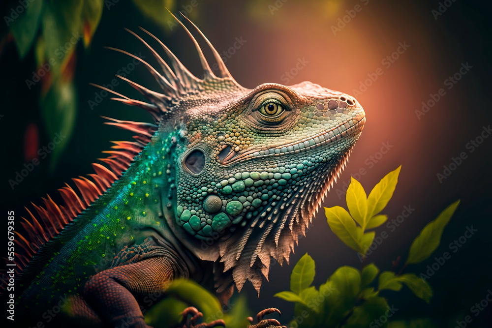 Wall mural Guana is a genus of herbivorous lizards that are native to tropical areas. Generative AI - Wall murals