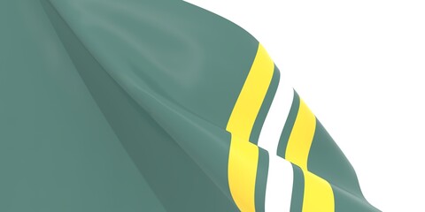 Fototapeta na wymiar Waved flag textured by Green Bay Packers american footbal team uniform colors. 3D render