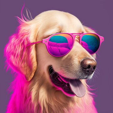 golden retriever dog wearing sunglasses