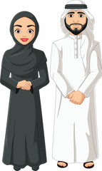 Cartoon arabic couple wearing traditional costume