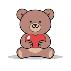 Teddybear holding heart vector. Valentine's day cute cartoon character for I love you message.