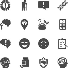 Alzheimer's Disease and Prevention, Health care and medical concept, Vector Solid icons set
