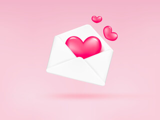 3d open envelope letter with white heart isolated. Love message on social media concept. Heart vector,Heart icon,Heart symbol vector.