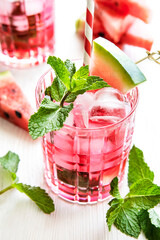 Refreshing summer drink with watermelon and mint