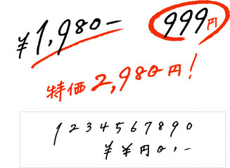 金額を自由に変えられる数字と価格のベクター文字素材　色変え・サイズ変え自由！