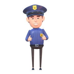 3d render of cartoon policeman showing thumbs up gesture