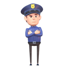 3d render of cartoon policeman thinking, making decision