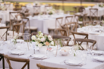 Outdoor catering dinner at the wedding