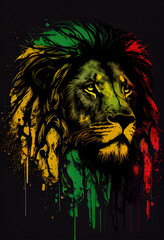Rasta lion head on black - obrazy, fototapety, plakaty