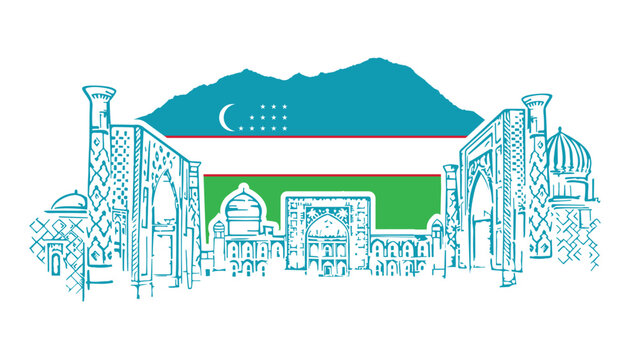 recommend clip art: Uzbekistan, Samarkand, Registan. Architectural attraction. Vector image.