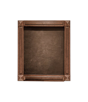 Blank chalkboard with dark wood frame, brown texture background